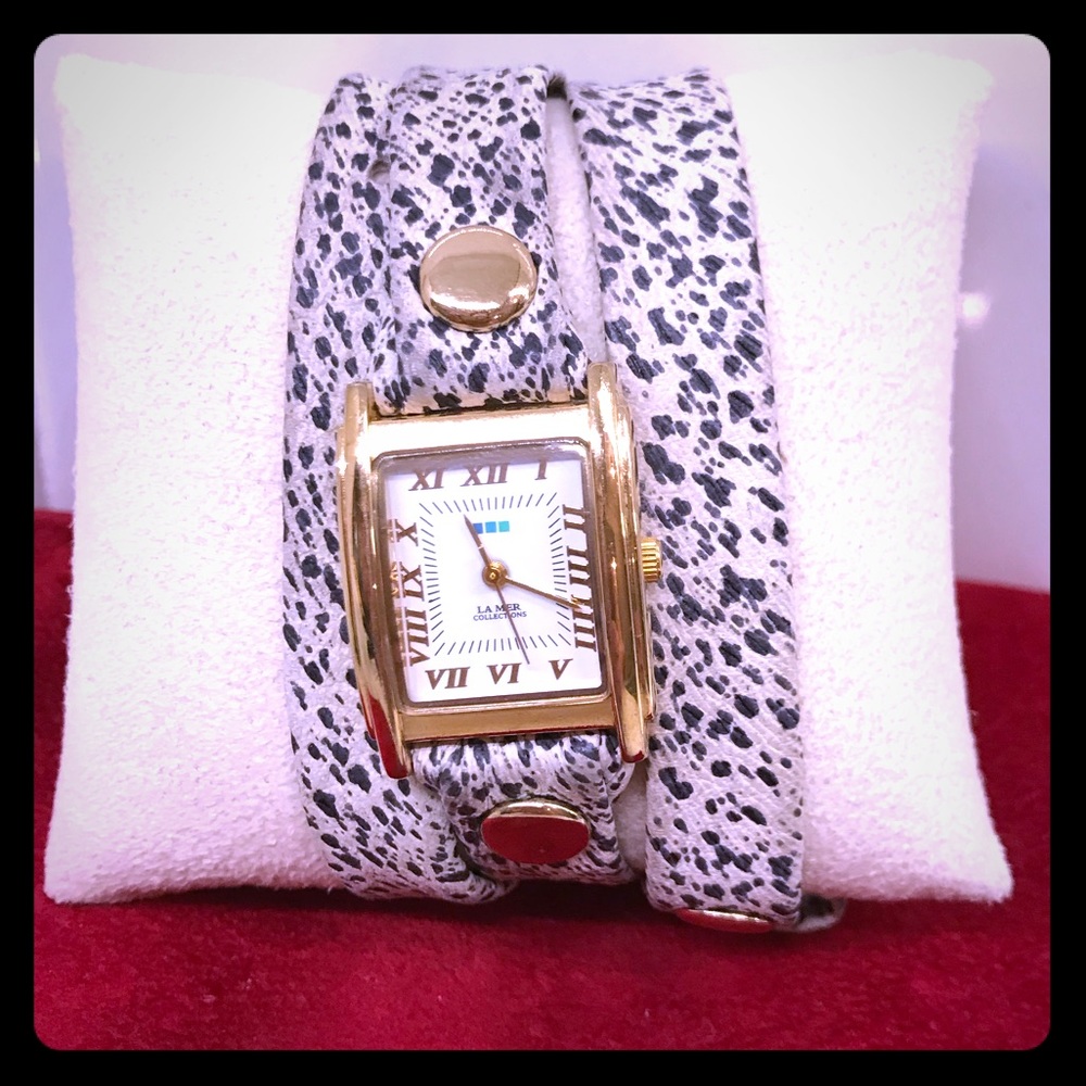 La Mer Wrap Around Watch Spotted Leather Band